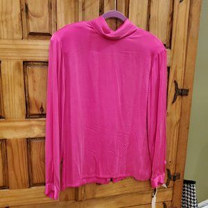 Dana Buchman Long Washable Silk Blouse Hot Pink Fuschia NWT